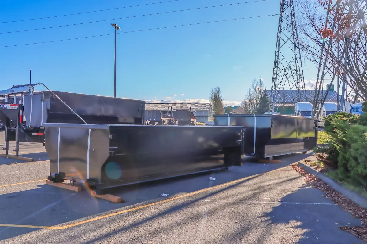 Roll-off dumpster ready for waste disposal at job site for Yard Waste Dumpster Rental in Rockville